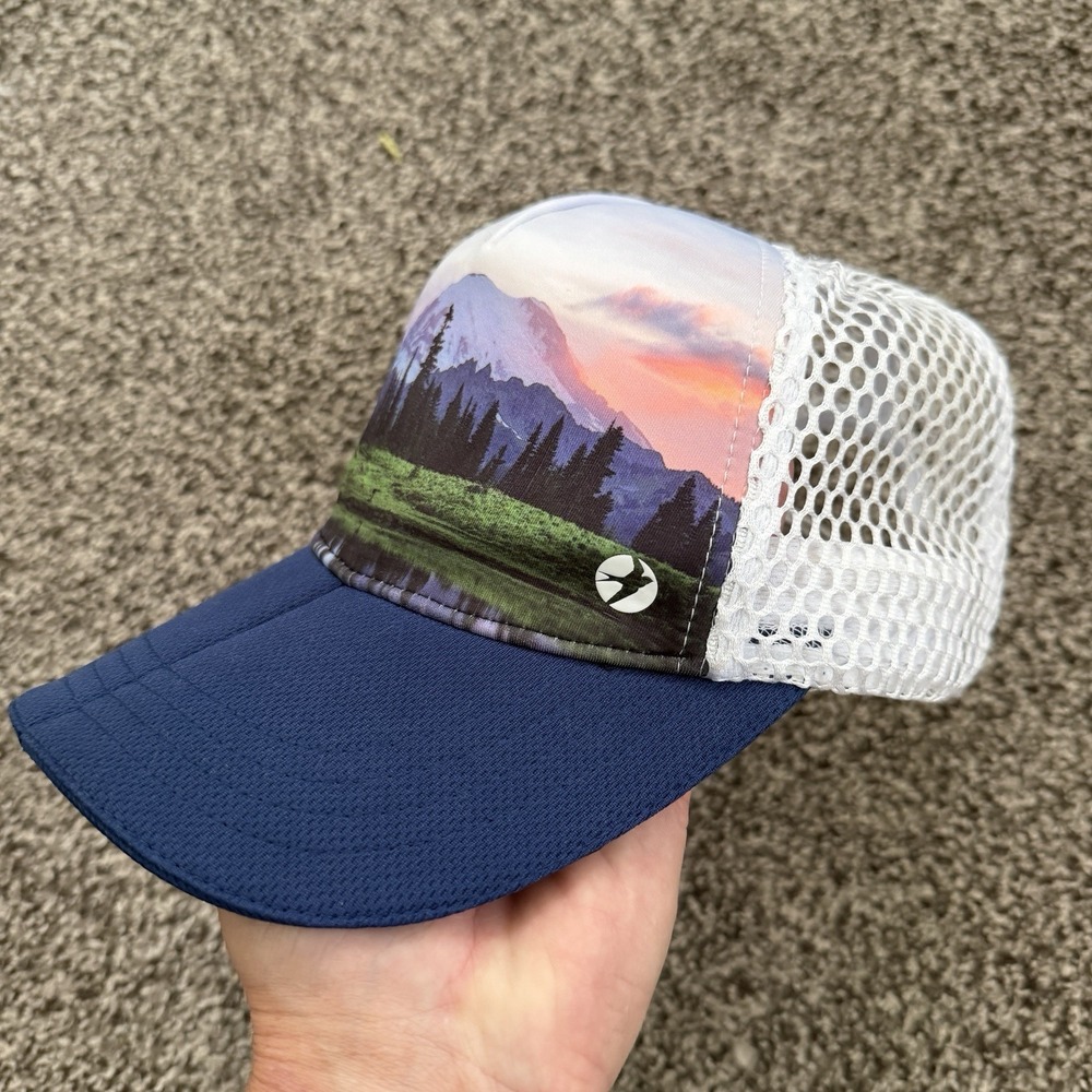 Oiselle Women's Foldable Hat Cap Bungee Strapback Mesh Back Forest Lake Graphic